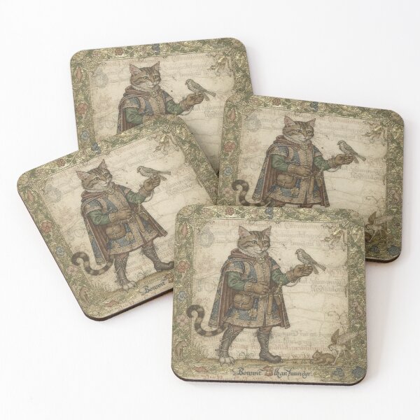 Item preview, Medieval Cat Falconer With a Tiny Sparrow Manuscript Art designed and sold by PictorialWhimsy.