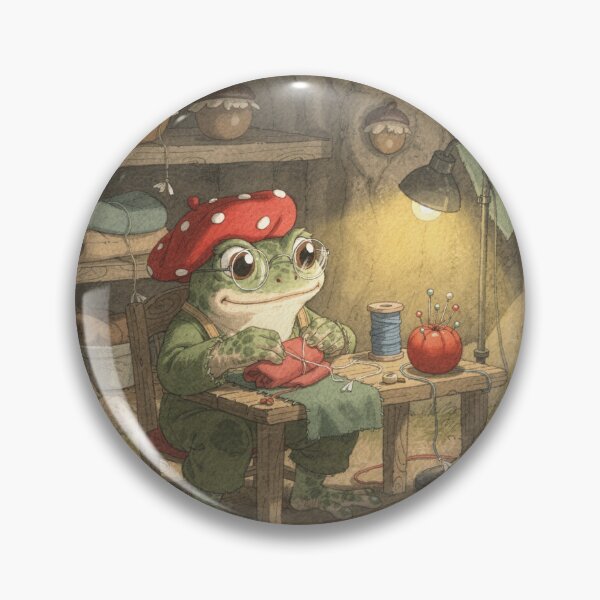 Item preview, Toad Tailor Sewing a Mushroom-Cap Hat Storybook Art designed and sold by PictorialWhimsy.