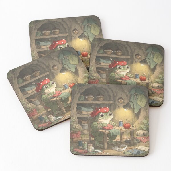 Item preview, Toad Tailor Sewing a Mushroom-Cap Hat Storybook Art designed and sold by PictorialWhimsy.