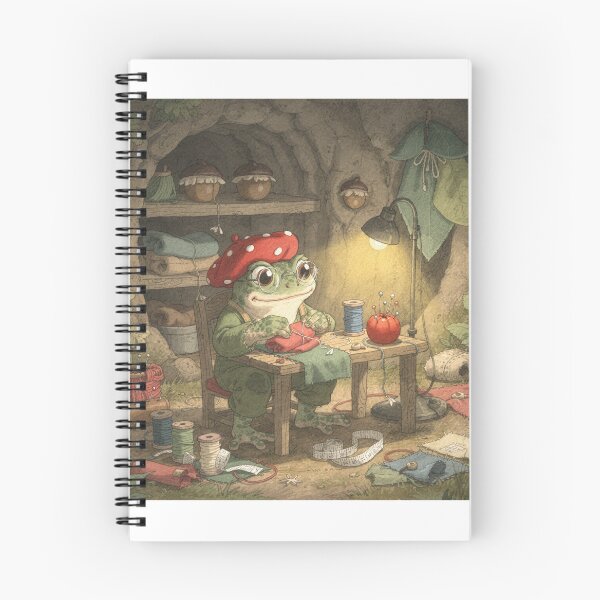Item preview, Toad Tailor Sewing a Mushroom-Cap Hat Storybook Art designed and sold by PictorialWhimsy.