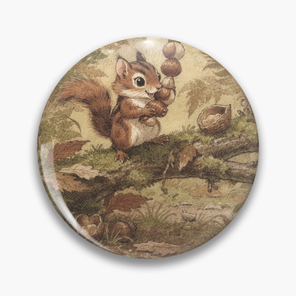 Item preview, Chipmunk Folk Balancing a Stack of Hazelnuts Storybook Art designed and sold by PictorialWhimsy.