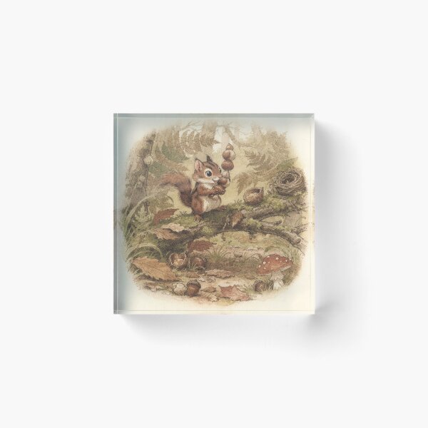 Item preview, Chipmunk Folk Balancing a Stack of Hazelnuts Storybook Art designed and sold by PictorialWhimsy.