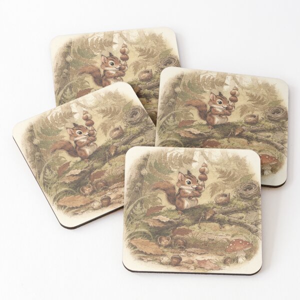 Item preview, Chipmunk Folk Balancing a Stack of Hazelnuts Storybook Art designed and sold by PictorialWhimsy.