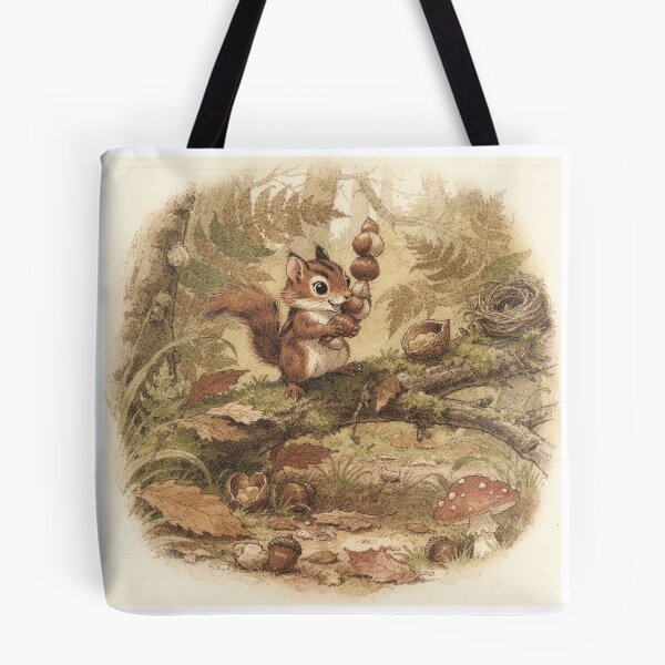 Item preview, Chipmunk Folk Balancing a Stack of Hazelnuts Storybook Art designed and sold by PictorialWhimsy.