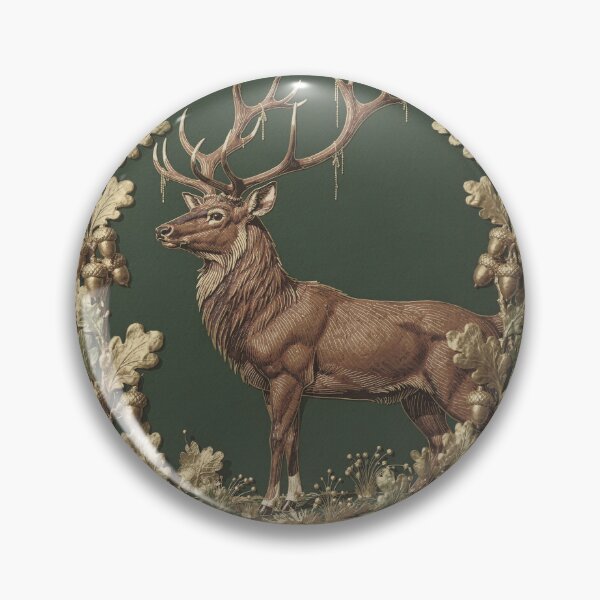 Item preview, Art Nouveau Stag Beneath Oak Leaves in Gold designed and sold by PictorialWhimsy.