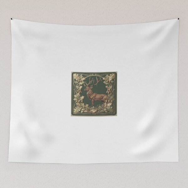 Item preview, Art Nouveau Stag Beneath Oak Leaves in Gold designed and sold by PictorialWhimsy.