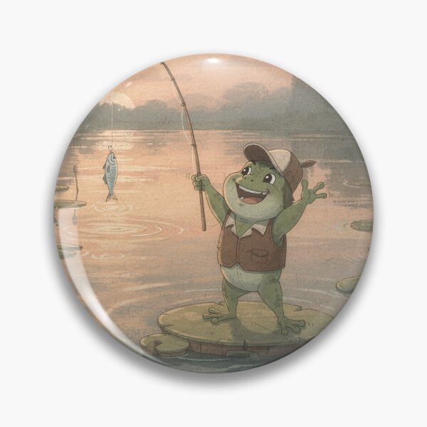 Item preview, Frog Fisherman With One Lucky Minnow Storybook Art designed and sold by PictorialWhimsy.