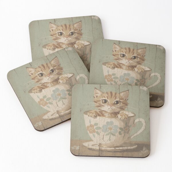 Item preview, Ginger Kitten Stuck in a Teacup Folk Painting designed and sold by PictorialWhimsy.
