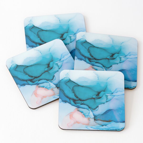 Item preview, Deep Ocean Blue and Soft Coral Alcohol Ink Abstract Wall Art designed and sold by LuxocaDesigns24.
