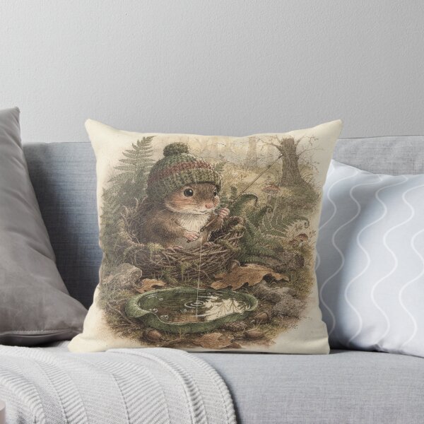 Item preview, Vole Folk Fishing in a Dewdrop Pond Storybook Art designed and sold by PictorialWhimsy.