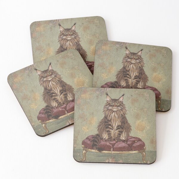 Item preview, Maine Coon King on a Velvet Cushion Folk Art designed and sold by PictorialWhimsy.