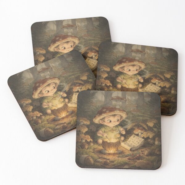 Item preview, Mushroom Sprite Stirring a Walnut-Shell Cauldron Storybook Art designed and sold by PictorialWhimsy.