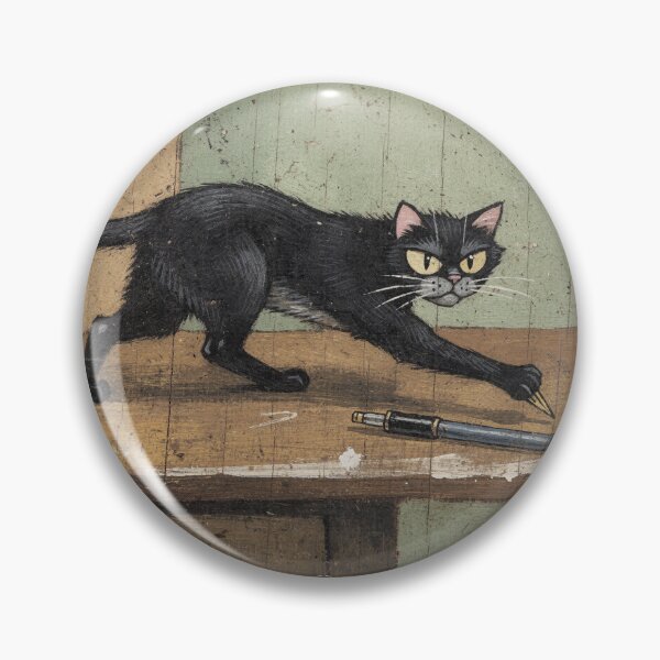 Item preview, Black Cat Knocking a Pen Off the Desk Folk Art designed and sold by PictorialWhimsy.