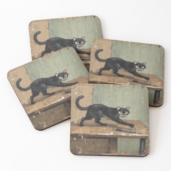 Item preview, Black Cat Knocking a Pen Off the Desk Folk Art designed and sold by PictorialWhimsy.