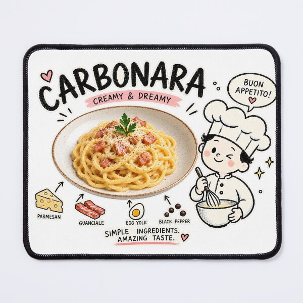 Item preview, Creamy Carbonara Pasta with Chef Illustration designed and sold by ArtNova17.