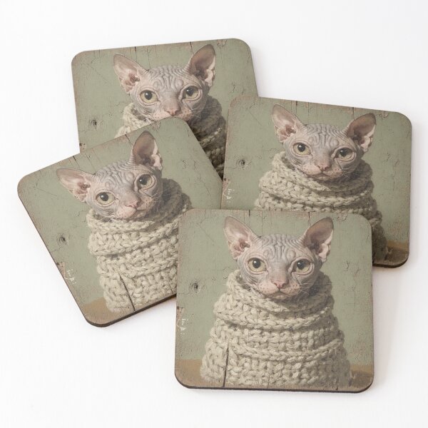 Item preview, Sphynx Cat Wrapped in a Tiny Blanket Folk Art designed and sold by PictorialWhimsy.