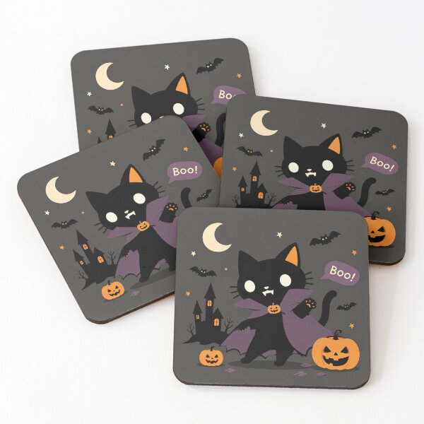 Artikelvorschau, Niedliche Vampirkatze zu Halloween – Gruselige schwarze Katze mit lila Umhang entworfen und verkauft von N-TwistTails.