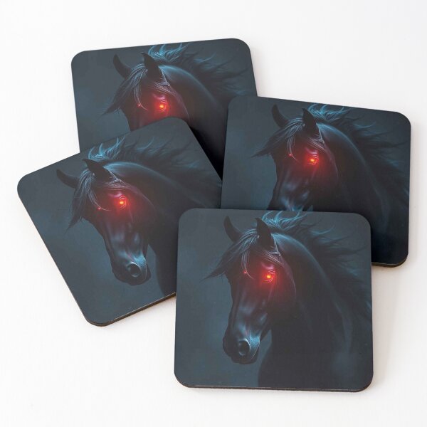 Item preview, Dark Mystical Black Horse with Glowing Red Eyes – Dramatic Fantasy Equine Portrait designed and sold by MFMart.