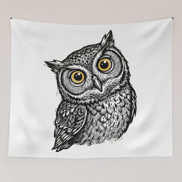 Item preview, Vintage Woodcut Owl Portrait - Detailed Black and White Bird Illustration designed and sold by seven things shop.