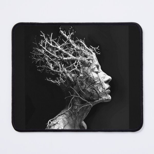 Item preview, Surreal Tree Woman with Branch Crown Black and White Nature Fantasy Art Design designed and sold by inkoutninja.