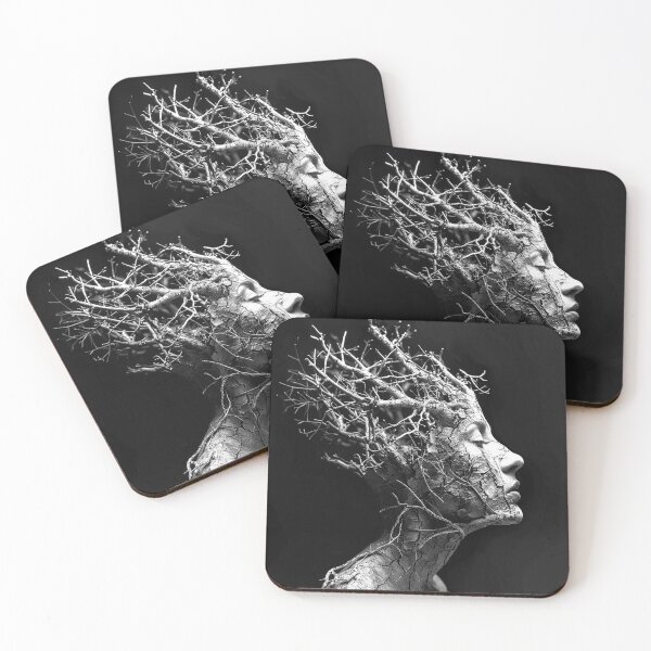 Item preview, Surreal Tree Woman with Branch Crown Black and White Nature Fantasy Art Design designed and sold by inkoutninja.