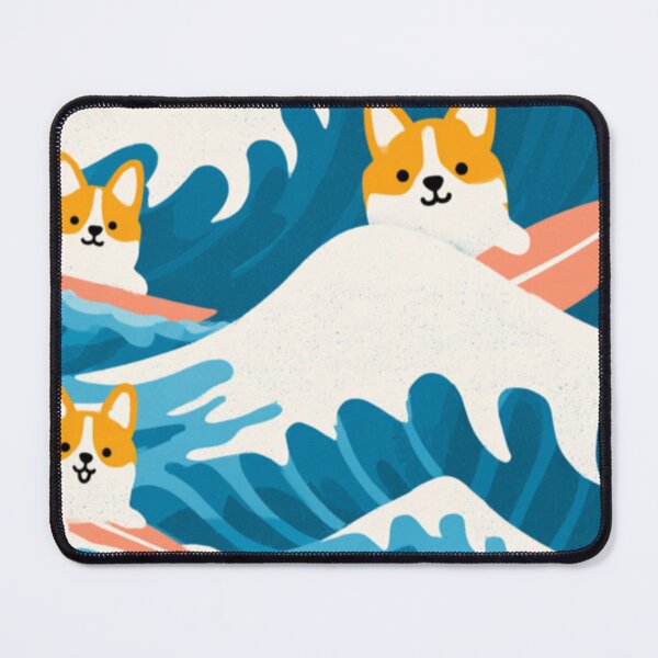 Item preview, Cute Corgi Dogs Surfing Big Ocean Waves Illustration, Playful Pet Surfboard Art designed and sold by KanDa-Shop.