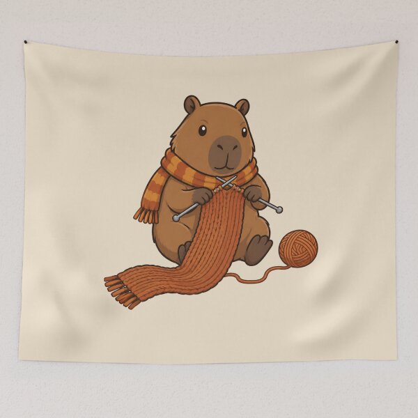 Item preview, Autumn Capybara Knitting Cozy Vibes designed and sold by Ivy-Triggs.