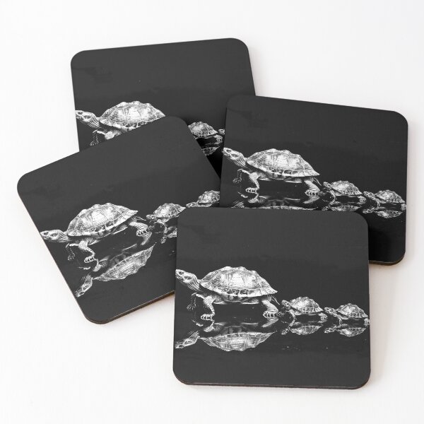 Item preview, Turtle Family Walking Together Black and White Wildlife Reflection Art Design designed and sold by inkoutninja.