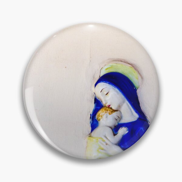 Item preview, Madonna And Child Ceramic Wall Relief In Blue Robe Holding Sleeping Baby On Pale Wall designed and sold by Nmallia.