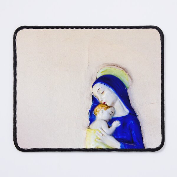 Item preview, Madonna And Child Ceramic Wall Relief In Blue Robe Holding Sleeping Baby On Pale Wall designed and sold by Nmallia.
