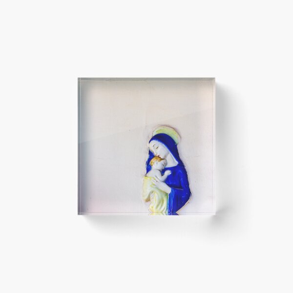 Item preview, Madonna And Child Ceramic Wall Relief In Blue Robe Holding Sleeping Baby On Pale Wall designed and sold by Nmallia.
