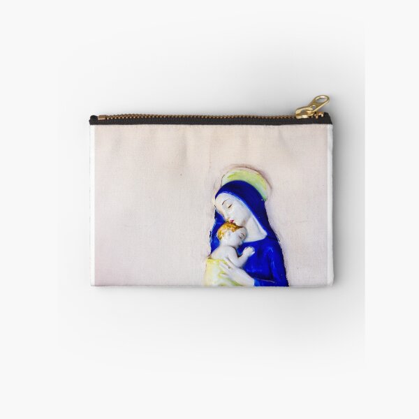 Item preview, Madonna And Child Ceramic Wall Relief In Blue Robe Holding Sleeping Baby On Pale Wall designed and sold by Nmallia.