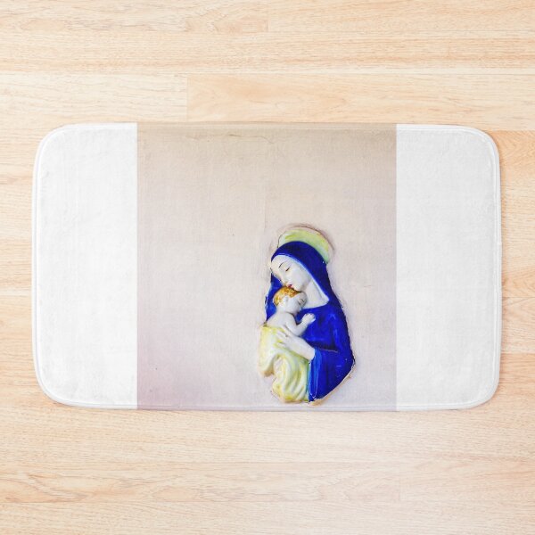 Item preview, Madonna And Child Ceramic Wall Relief In Blue Robe Holding Sleeping Baby On Pale Wall designed and sold by Nmallia.