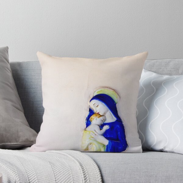 Item preview, Madonna And Child Ceramic Wall Relief In Blue Robe Holding Sleeping Baby On Pale Wall designed and sold by Nmallia.