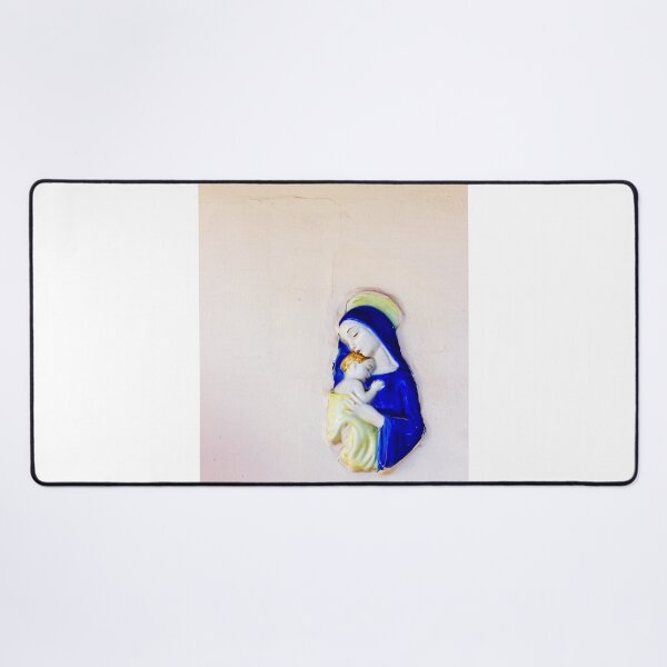 Item preview, Madonna And Child Ceramic Wall Relief In Blue Robe Holding Sleeping Baby On Pale Wall designed and sold by Nmallia.