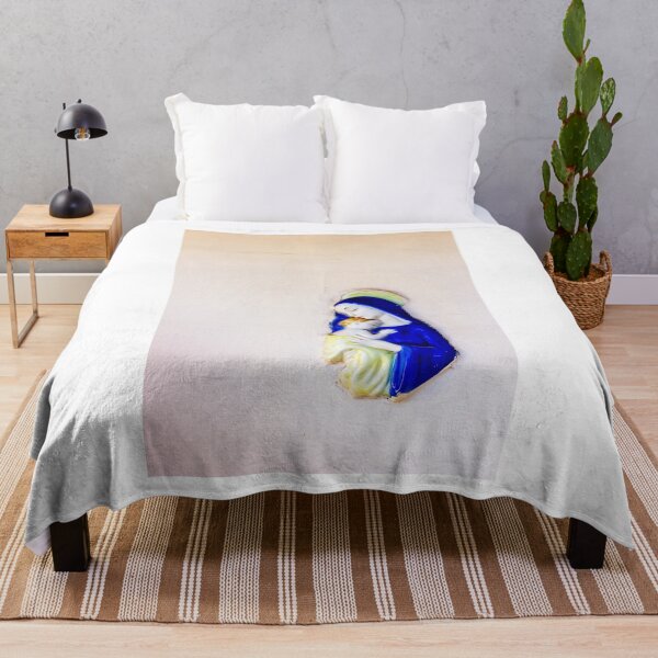 Item preview, Madonna And Child Ceramic Wall Relief In Blue Robe Holding Sleeping Baby On Pale Wall designed and sold by Nmallia.