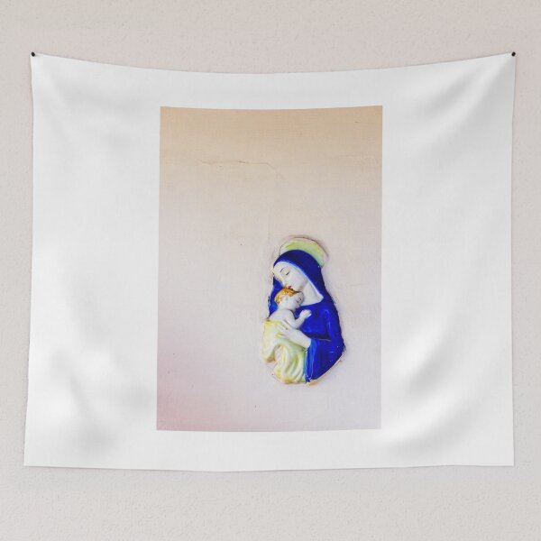 Item preview, Madonna And Child Ceramic Wall Relief In Blue Robe Holding Sleeping Baby On Pale Wall designed and sold by Nmallia.