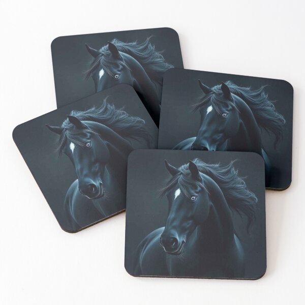 Item preview, Elegant Black Horse with White Star Mark – Dramatic Flowing Mane Portrait designed and sold by MFMart.