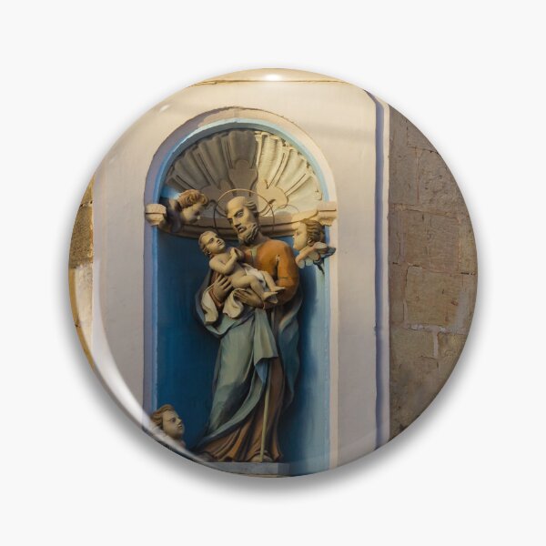 Item preview, Saint Joseph Statue in Church Niche on Old Stone Wall Religious Shrine and Architectural Detail designed and sold by Nmallia.
