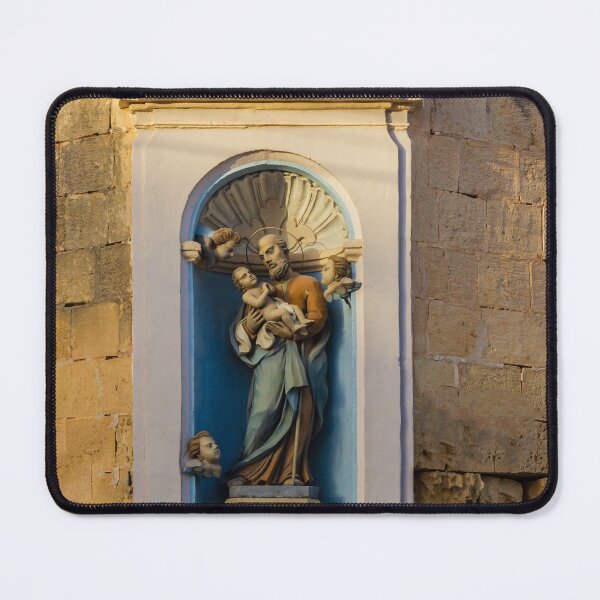 Item preview, Saint Joseph Statue in Church Niche on Old Stone Wall Religious Shrine and Architectural Detail designed and sold by Nmallia.