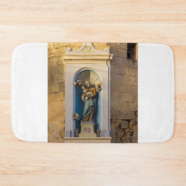 Item preview, Saint Joseph Statue in Church Niche on Old Stone Wall Religious Shrine and Architectural Detail designed and sold by Nmallia.