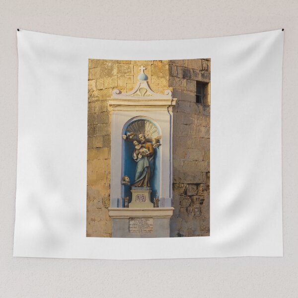 Item preview, Saint Joseph Statue in Church Niche on Old Stone Wall Religious Shrine and Architectural Detail designed and sold by Nmallia.