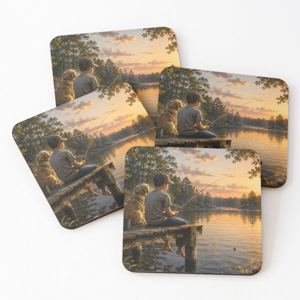 Item preview, Boy and Dog Fishing at Sunset designed and sold by PuzzlingRooster.