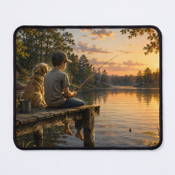 Item preview, Boy and Dog Fishing at Sunset designed and sold by PuzzlingRooster.