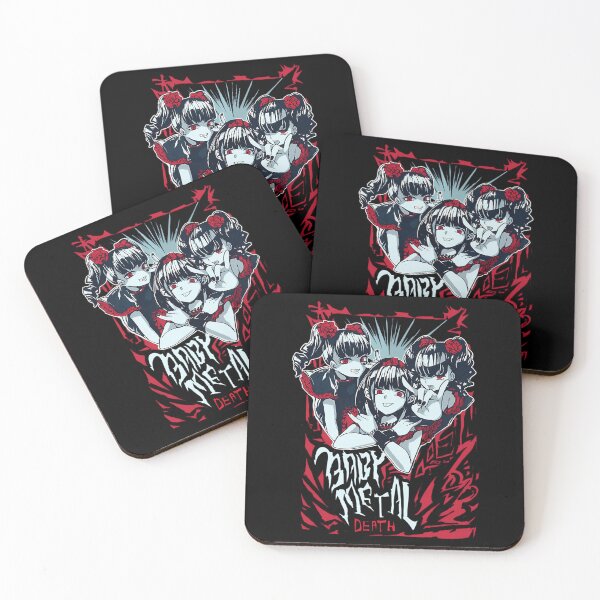 Item preview, Three Anime-Style Idols Making Metal Hand Signs Over Red Grunge designed and sold by DemanDFashionFactroy.