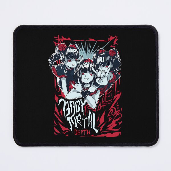 Item preview, Three Anime-Style Idols Making Metal Hand Signs Over Red Grunge designed and sold by DemanDFashionFactroy.