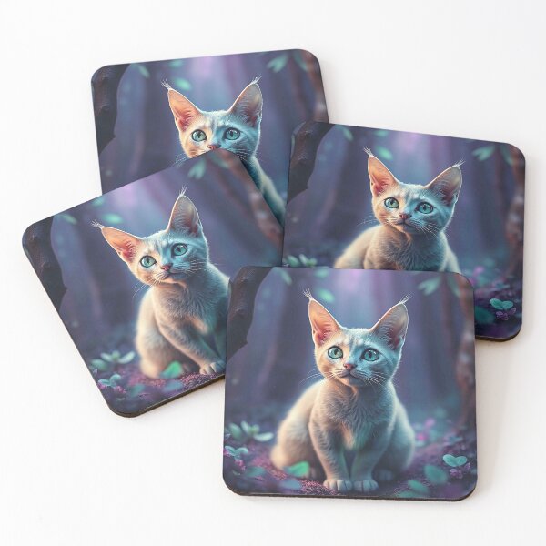 Item preview, Cute Blue-Eyed Kitten in Magical Forest – Enchanting Fantasy Cat Portrait designed and sold by MFMart.