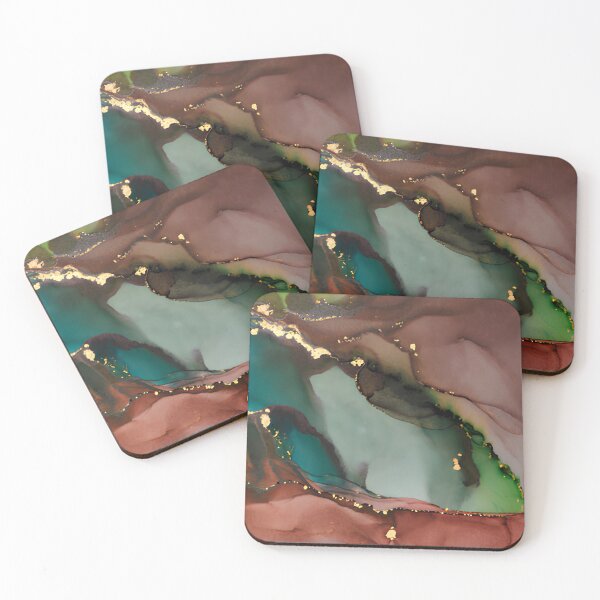 Item preview, Teal and Burgundy Alcohol Ink Gold Veins Abstract Marble Wall Art designed and sold by LuxocaDesigns24.