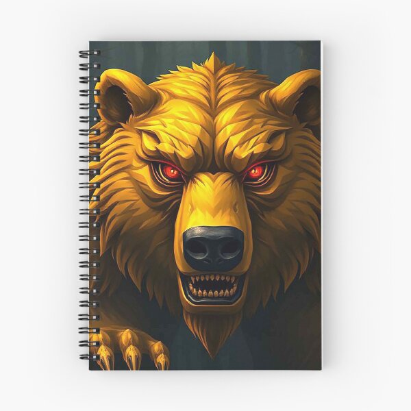 Aperçu de l'œuvre Ours doré féroce aux yeux rouges brillants – Portrait puissant de dark fantasy créée et vendue par MFMart.