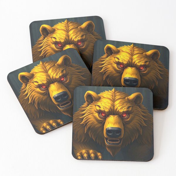 Item preview, Fierce Golden Bear with Glowing Red Eyes – Powerful Dark Fantasy Portrait designed and sold by MFMart.